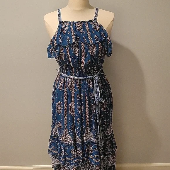 Anthropologie Sasha Ruffled Blue Maxi Dress SZ S - Picture 5 of 7